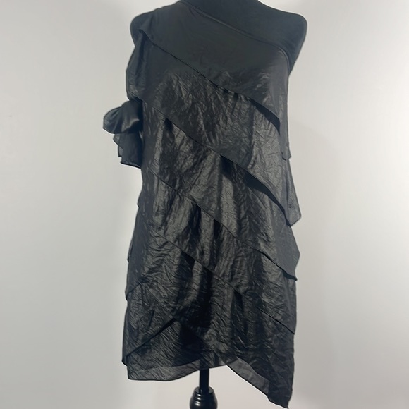 BCBG Maxazaria XS Black One Shoulder, tiered, 6 tier ruffle dress - Picture 8 of 10
